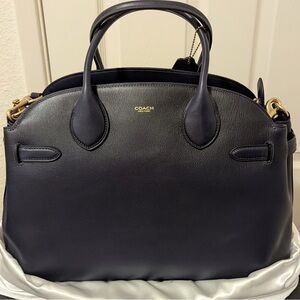 COACH Leather Soft Empire Carryall Bag 40 Dark Navy and Brass New Authentic